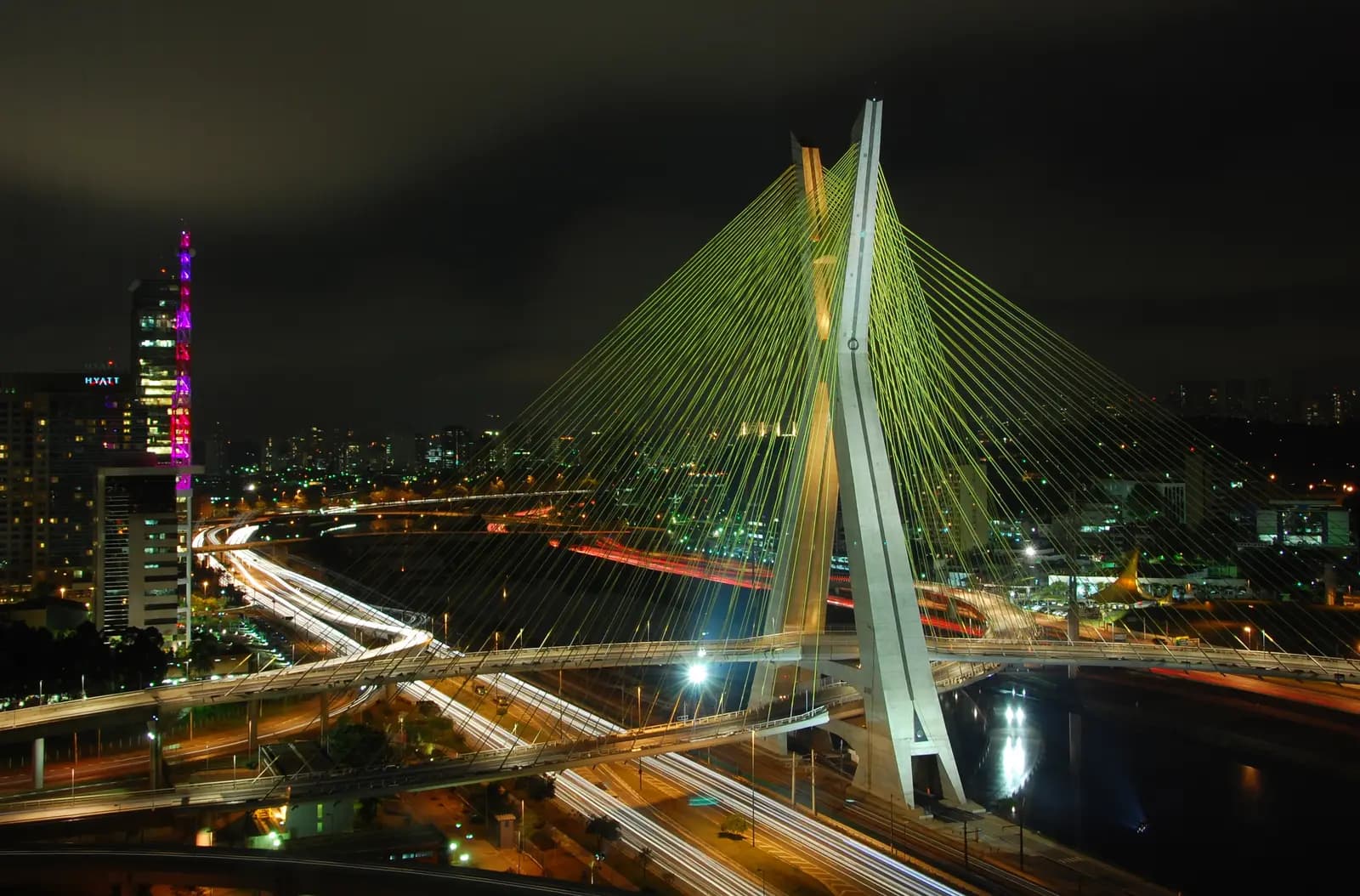 Octávio Frias de Oliveira bridge at night, São Paulo