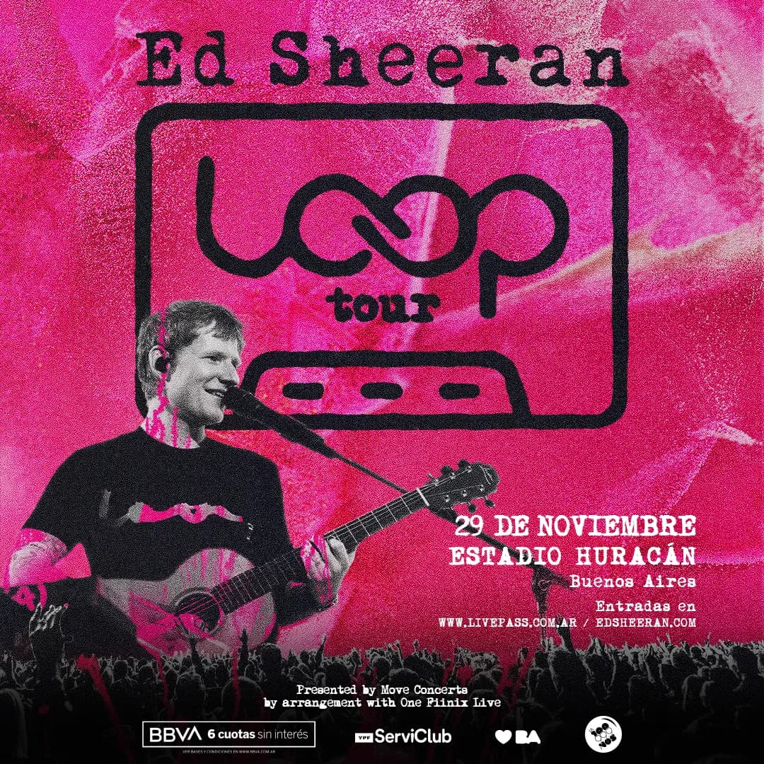 Pink Loop Tour poster: Ed Sheeran with his guitar, Estadio Huracán Buenos Aires, November 29